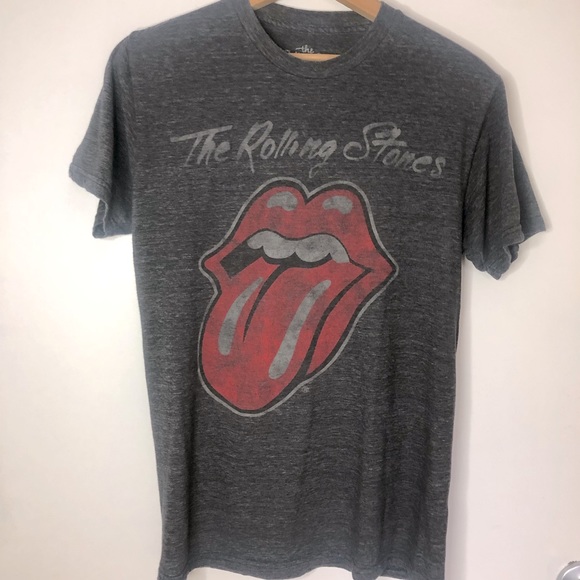 the Rolling Stones Other - The Rolling Stones Gray Band t-shirt classic logo size small distressed logo